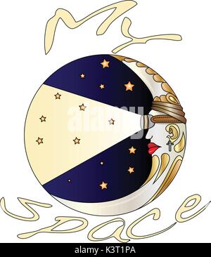 Halbmond. Platz. Kosmische Illustration für t-shirt design Stock Vektor