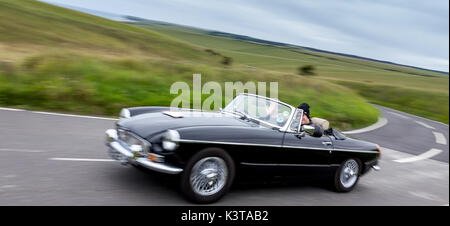 Eastbourne, East Sussex, UK. 3 Sep, 2017 mg und Sprite Autobesitzer nehmen Teil an der South Downs. Dieser nicht wettbewerbsfähiger Antrieb startet von Hill Bury in der Nähe von Arundel. Die Route der malerischen Südküste von Sussex einschließlich der schönen Beachy Head Klippen folgt, vor der Ankunft im beliebten Badeort Eastbourne, East Sussex. Credit: Alan Fraser Stockfoto