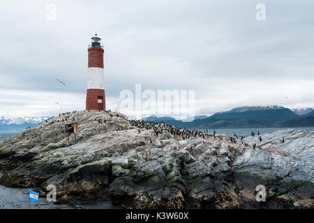 Argentinien, Patagonien, Feuerland Nationalpark, Ushuaia, Beagle Kanal, Leuchtturm Les Eclaireurs Stockfoto