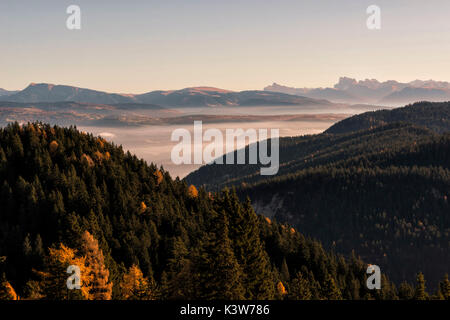 Italien, Trentino Alto Adige, Nonstal, Panoramablick von Luco Berg, im Hintergrund sehen Sie die Rosengarten. Stockfoto