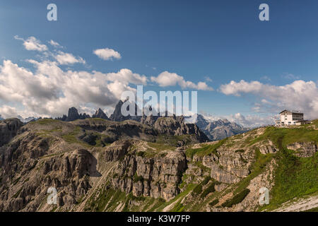 Panoramablick auf Cadini di Misurina. Venetien, Dolomiten, Italien, Europa. Stockfoto