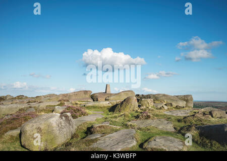 Landschaft Bild von trig Point auf stanage Edge im Peak District Stockfoto