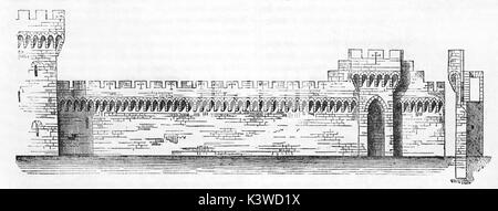 Alte Abbildung von Avignon Bastionen plan und Abschnitt, im Jahre 1349 von Papst Clemens VI. gebaut Von unbekannter Autor, auf Magasin Pittoresque, Paris, 1841 veröffentlicht. Stockfoto