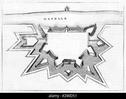 Alten Plan von Thionville, Frankreich. Von unbekannter Autor, auf Magasin Pittoresque, Paris, 1841 veröffentlicht. Stockfoto