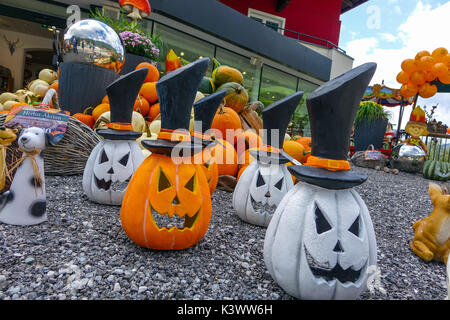 Farbenfrohe Kürbisse, pumkins und Squash außerhalb shjop in Oetz, Tirol, Österreich Stockfoto