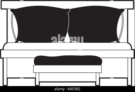 Schlafsofa mit 1 Kissen und Holzstuhl schwarze Farbe Abschnitt Silhouette auf weißem Hintergrund Stock Vektor