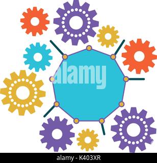 Gang Maschinen mit Atom im Zentrum bunte Silhouette auf weißem Hintergrund Stock Vektor