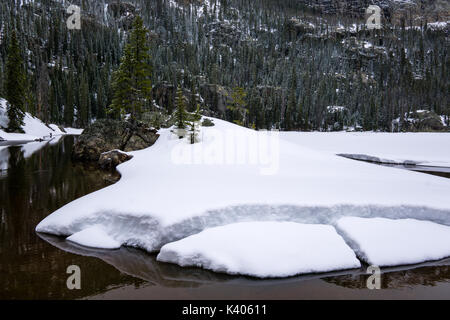 5,5 km Wanderung führt zum Lone Pine Lake, in der Nähe der Grand Lake Eingang zum Rocky Mountain National Park. Stockfoto