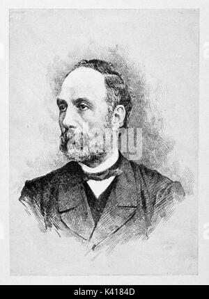 Alte Nahaufnahme Portrait eines berühmten Politik Mann. Francesco Crispi (1818 - 1901) italienischer Patriot und Politiker. Durch E.Matania auf Garibaldi e i Suoi Tempi Mailand Italien 1884 veröffentlicht. Stockfoto