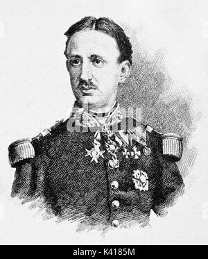 Antike büste Portrait von Franz II. von Sizilien (1836 - 1894) in seinem König uniform. Durch E.Matania auf Garibaldi e i Suoi Tempi Mailand Italien 1884 veröffentlicht. Stockfoto