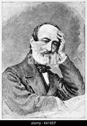 Porträt eines alten geistigen Menschen denken mit eine Hand auf seine Stirn. Giuseppe Mazzini (1805 - 1872) italienischer Politiker. Durch E.Matania auf Garibaldi e i Suoi Tempi Mailand Italien 1884 veröffentlicht. Stockfoto