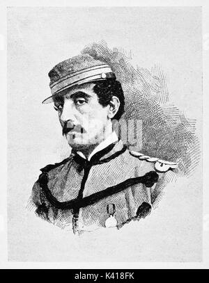 Antike Portrait von General in seiner Uniform, schnurrbärte und militar Hut. Giuseppe Missori (1829-1911). Durch E.Matania nach Foto von A. Pavia auf Garibaldi e i Suoi Tempi Mailand Italien 1884 Stockfoto