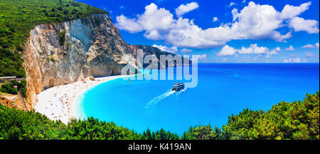 Schönen Strand Porto Katsiki, Lefkada Insel, Griechenland. Panoramablick. Stockfoto