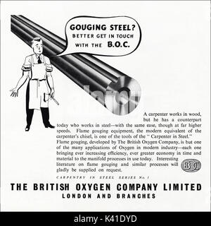 1940er Jahre alten Vintage original advert Werbung BOC British Oxygen Company Limited im Magazin ca. 1947 wenn Verbrauchsmaterialien wurden noch unter post eingeschränkt - Krieg Rationierung Stockfoto