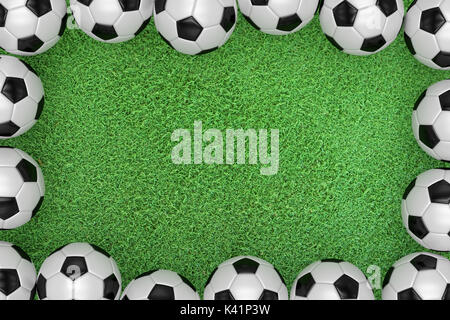 Fußball-Fußball auf der grünen Wiese, Ansicht von oben, 3d Stockfoto