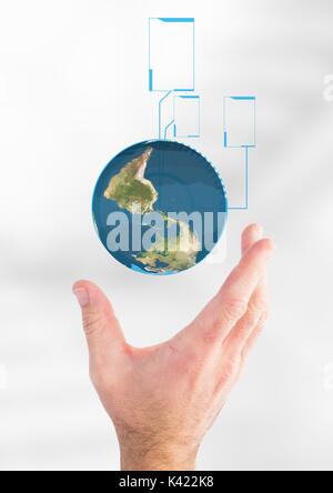Digital composite von Hand mit einem Globus mit Stecker Stockfoto