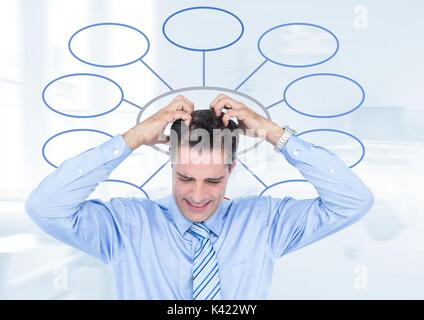 Digital composite der Geschäftsmann und Mind Map über hellen Hintergrund Stockfoto