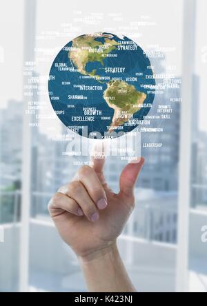Digital composite von Hand auf einem Globus mit Anschlüssen Stockfoto