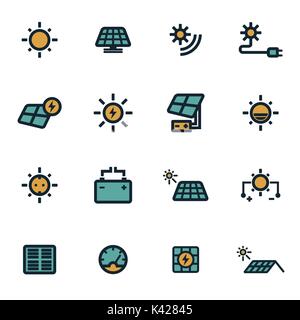 Vektor flachbild Solarenergie Symbole auf weißem Hintergrund Stock Vektor