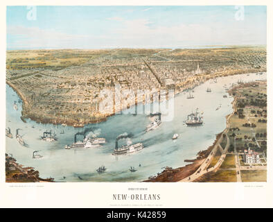 Alte Luftaufnahme von New Orleans, Louisiana. Von John Bachmann, Publ. A. Guerber & Co., 1851 Stockfoto