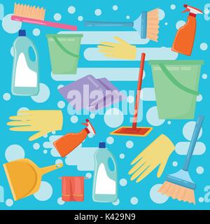 Detergenzien Vektor-Satz. Reinigungs-Tools-Vektor-Set. Waschmittel für die Reinigung nach Hause. Haushaltswaren und Reinigungsmittel flache Symbole Stock Vektor