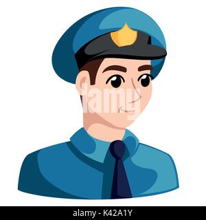 Polizeibeamte mit Donuts und Kaffee, Polizist, Zeichentrickfigur, Vector Illustration auf Hintergrund isoliert. Stock Vektor