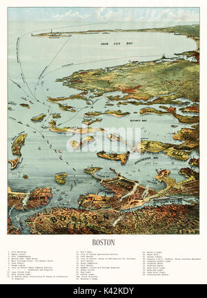 Alte Luftaufnahme von Boston Harbor und South Shore, Massachusetts. Erstellt und von John Murphy, 1901 veröffentlicht. Stockfoto