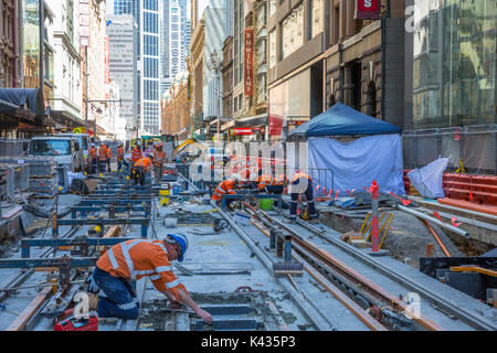 Konstruktion Engineering für die Sydney CBD light rail Projekt in der George Street, Sydney, Australien Stockfoto