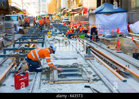 Konstruktion Engineering für die Sydney CBD light rail Projekt in der George Street, Sydney, Australien Stockfoto