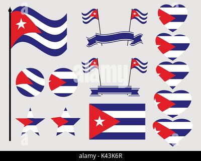 Kuba Flagge gesetzt. Sammlung von Symbolen, Flagge im Herzen. Vector Illustration Stock Vektor