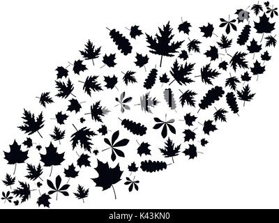 Fliegende Blätter im Herbst schwarz auf weißem Hintergrund. Vector Illustration Stock Vektor