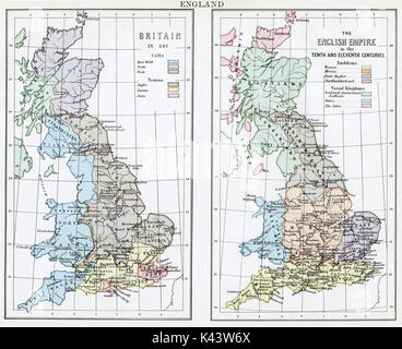 Antike Karte, ca. 1875, von Großbritannien (6,10 & 11 thCenturies) Stockfoto