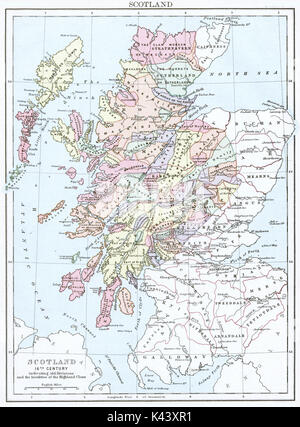 Antike Karte, ca. 1875, von Schottland (16. Jahrhundert) Stockfoto