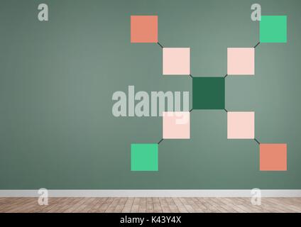 Digital composite von bunten Mind Map über Zimmer Hintergrund Stockfoto