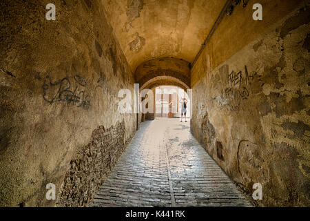 Architektonische Wunder der alten Gebäude der mittelalterlichen Stadt Siena, Toskana, Italien Stockfoto