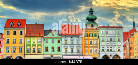 Gebäude in der Altstadt von Ceske Budejovice, Südböhmen, Tschechische Republik. Stockfoto