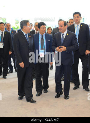 Xiamen, Fujian, China. 4. Sep 2017. Der ägyptische Präsident Abdel-Fattah al-Sisi besucht die BRICS-Business Forum in Xiamen, im Südosten der chinesischen Provinz Fujian, Sept. 4, 2017 Quelle: Der ägyptische Präsident Büro/APA-Images/ZUMA Draht/Alamy leben Nachrichten Stockfoto