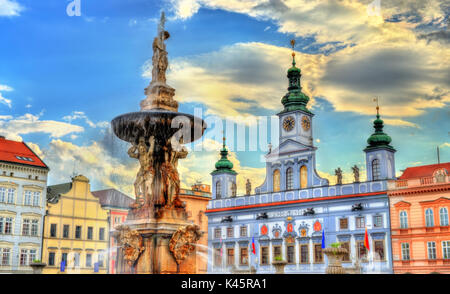 Simson Brunnen auf dem zentralen Platz von Ceske Budejovice Tschechische Republik Stockfoto