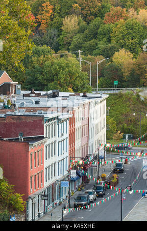 USA, New York, Hudson Valley, Kingston, Erhöhte Ansicht der Rondout Historic District Stockfoto