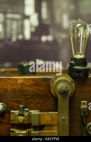 USA, New Jersey, Menlo Park, Thomas Alva Edison Museum, auf dem Gelände der Erfinder original Labor gebaut, früh Glühbirne Prüfmittel Stockfoto
