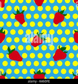 Nahtlose Muster mit mellow Erdbeeren auf dem bunten Hintergrund. Stock Vektor