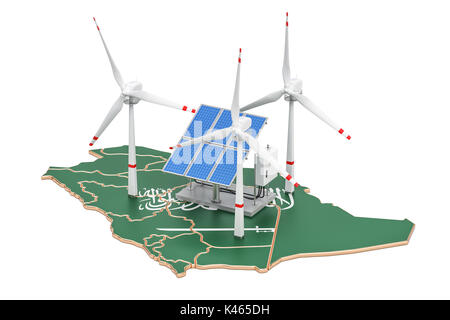 Erneuerbare Energien und nachhaltige Entwicklung in Saudi-Arabien, Konzept. 3D-Rendering auf weißem Hintergrund Stockfoto