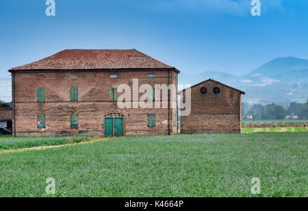 Landschaft in der Nähe von Fidenza (Parma, Emilia-Romagna, Italien) im Sommer. Bauernhof Stockfoto