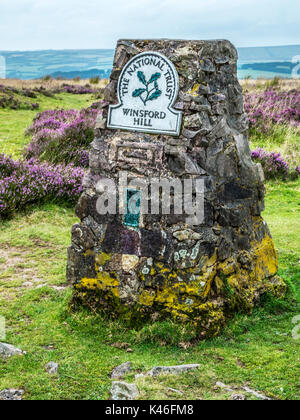 Der National Trust trig Point auf winsford Hill im Exmoor National Park. Stockfoto