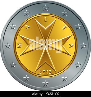 Vektor maltesischen Geld gold Euro Münzen 2 Euro Stock Vektor