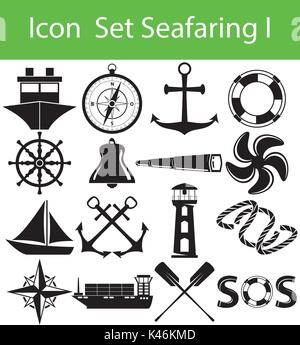 Icon Set Seefahrt ich mit 16 Icons für den kreativen Einsatz in Grafik Design Stock Vektor