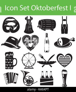 Icon Set Oktoberfest ich mit 16 Icons für den kreativen Einsatz in Grafik Design Stock Vektor