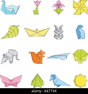 Origami-Icons set, cartoon-Stil Stock Vektor