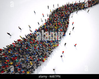 3D-Rendering Menschen bilden eine kurvenreiche Straße Stockfoto