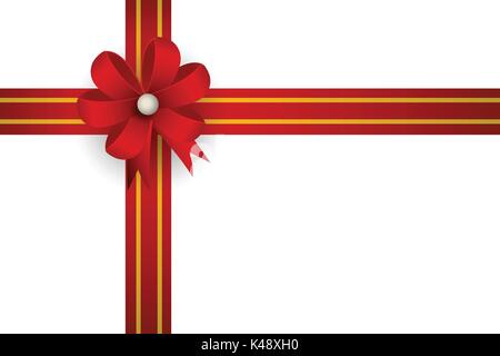 Ansicht von oben Geschenkbox mit roter Schleife und Farbband auf weißen, Vektor Stock Vektor